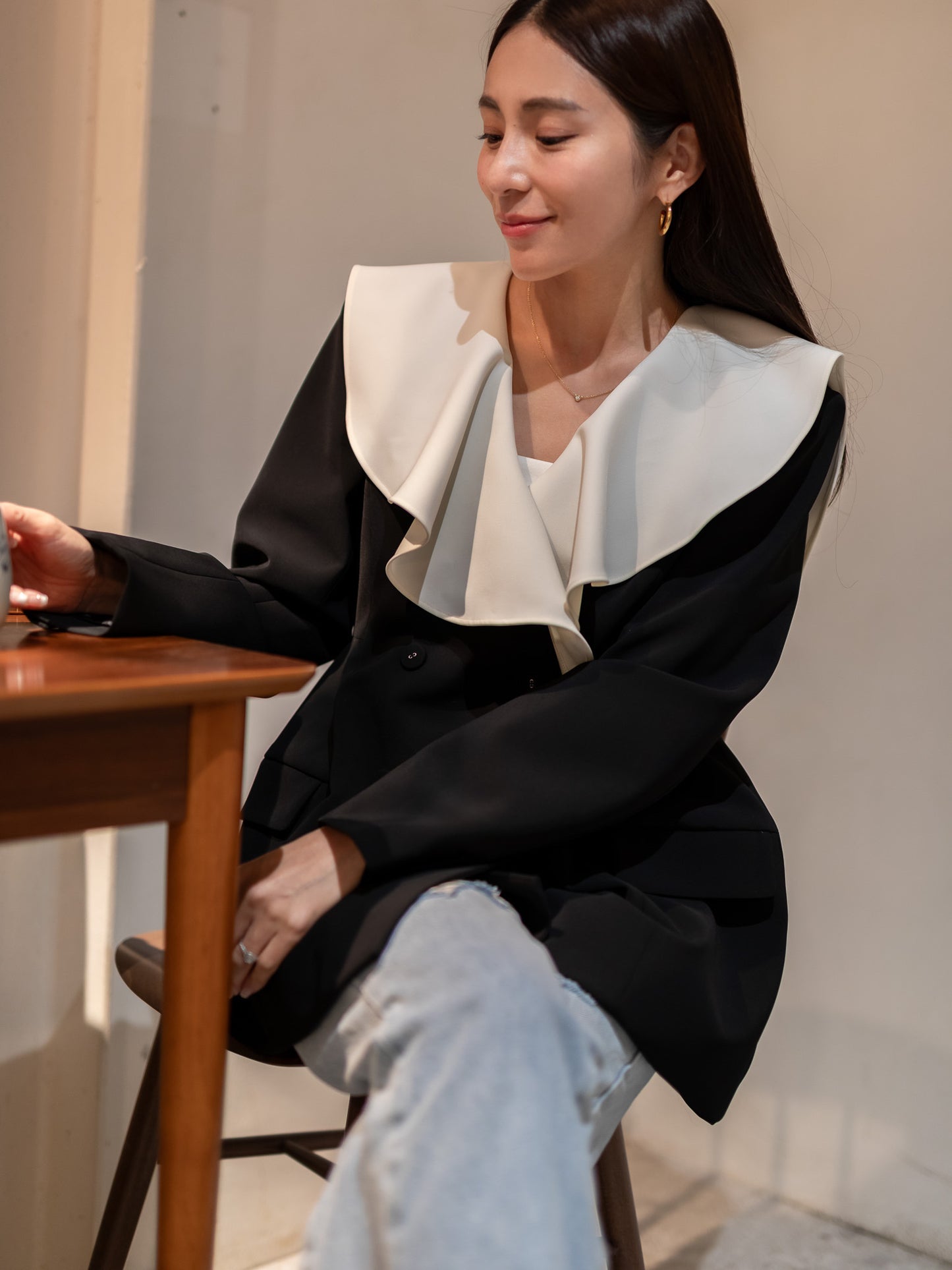 Ruffle 2way Peplum Jacket -Black