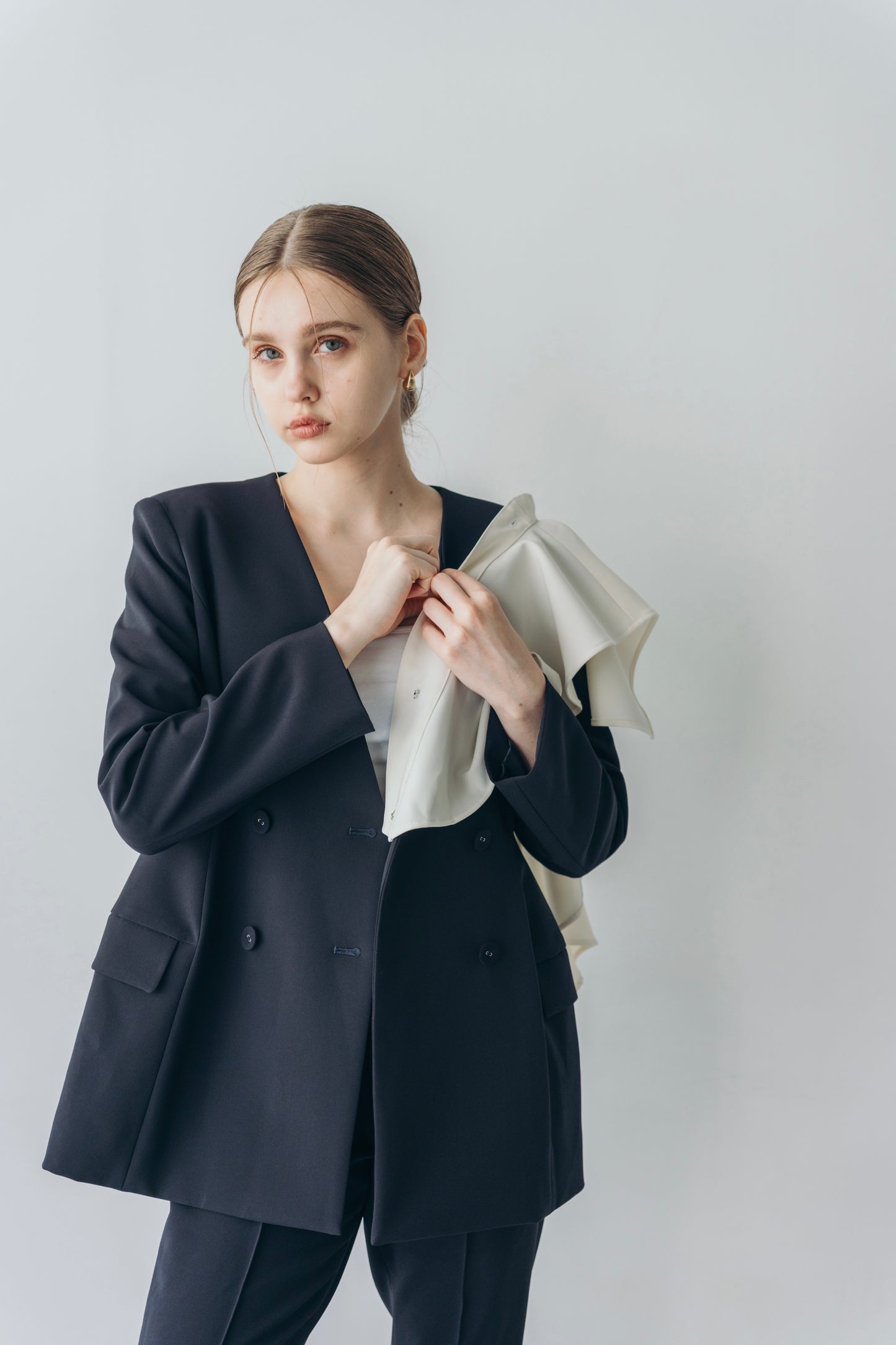 Ruffle 2way Peplum Jacket -Navy
