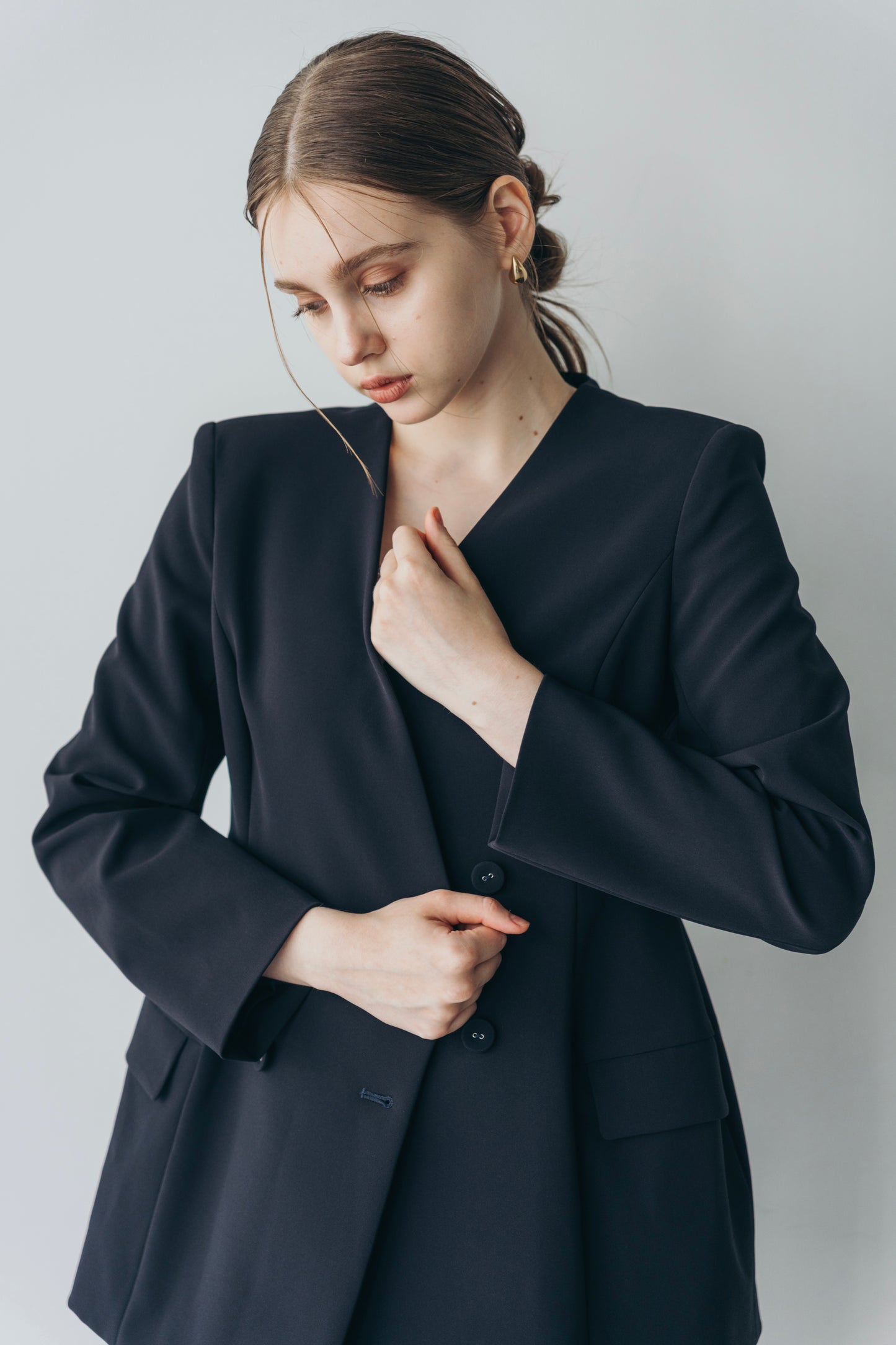 Ruffle 2way Peplum Jacket -Navy