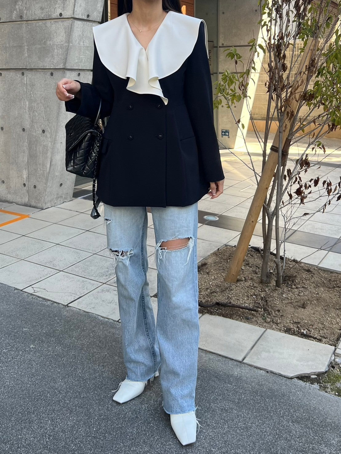 Ruffle 2way Peplum Jacket -Navy