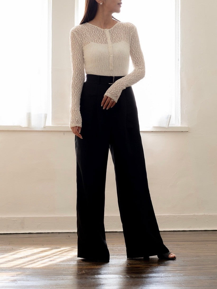 Satin wide pants - Black