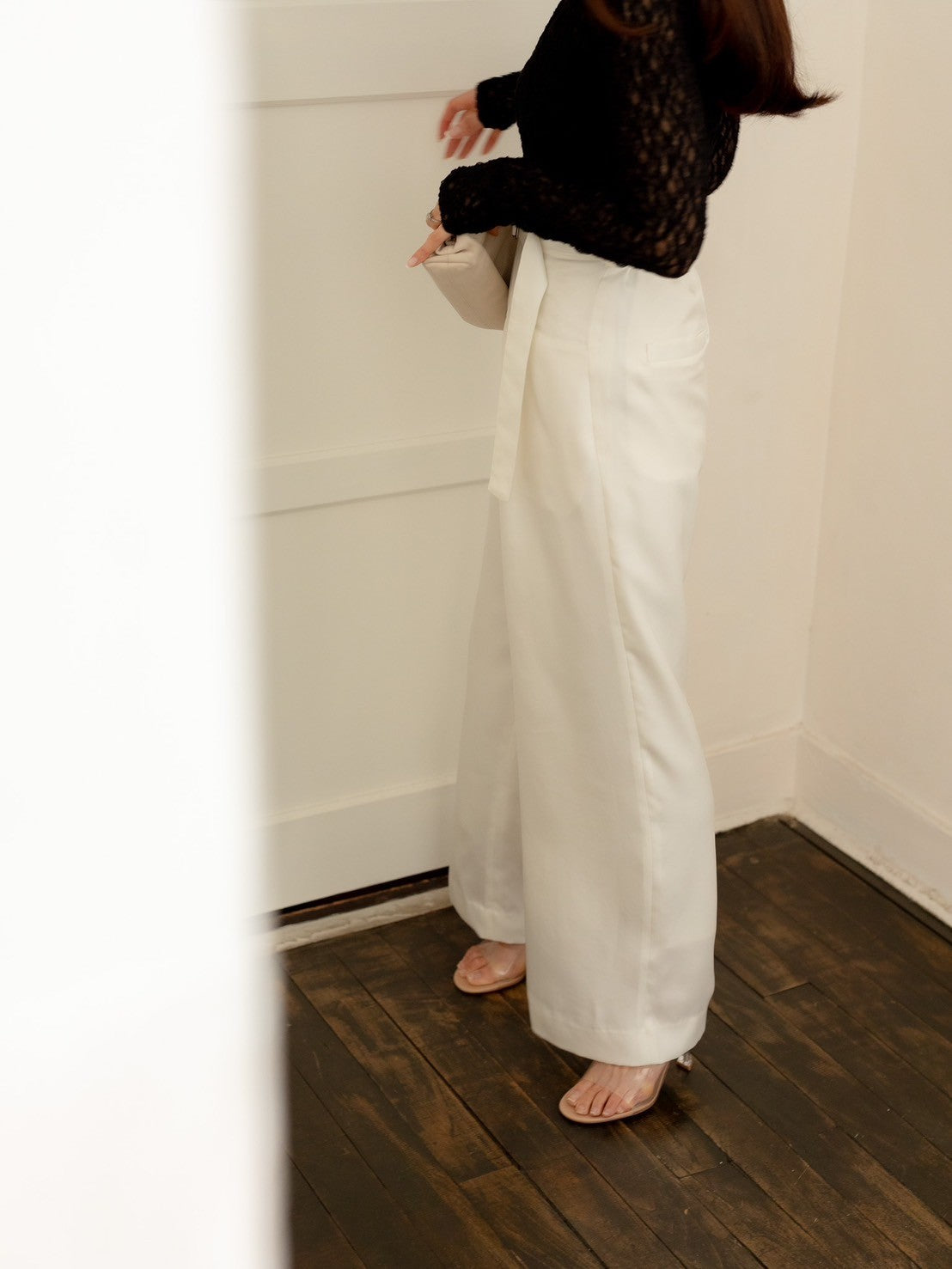 Satin wide pants - White