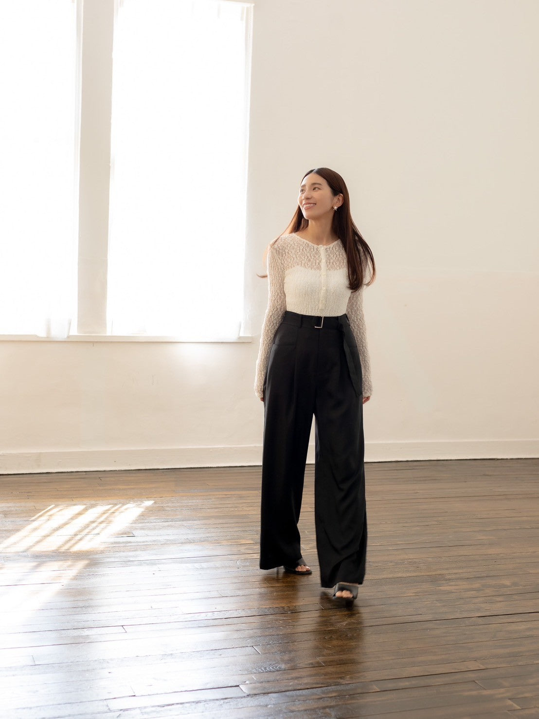 Satin wide pants - Black