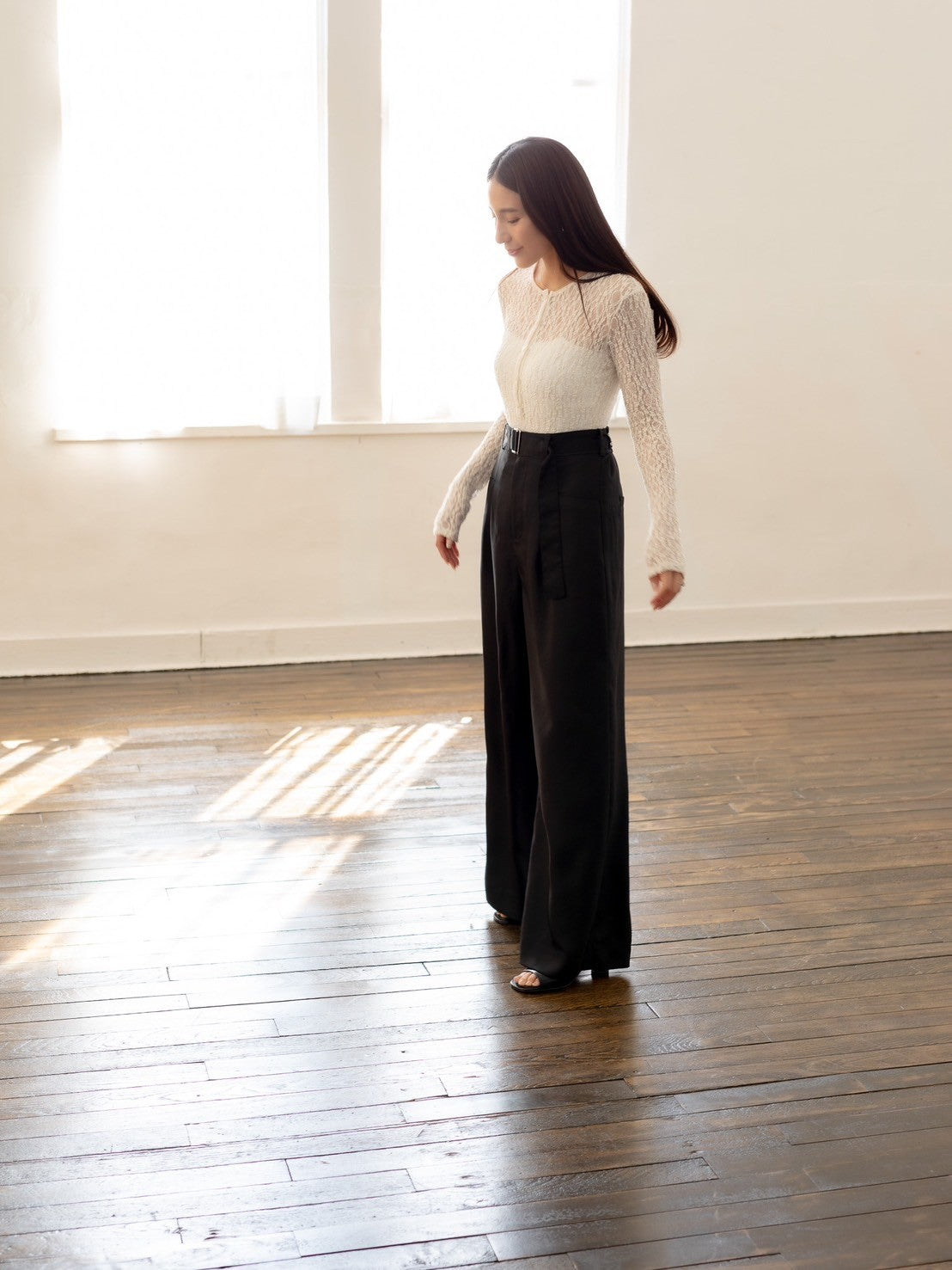 Satin wide pants - Black