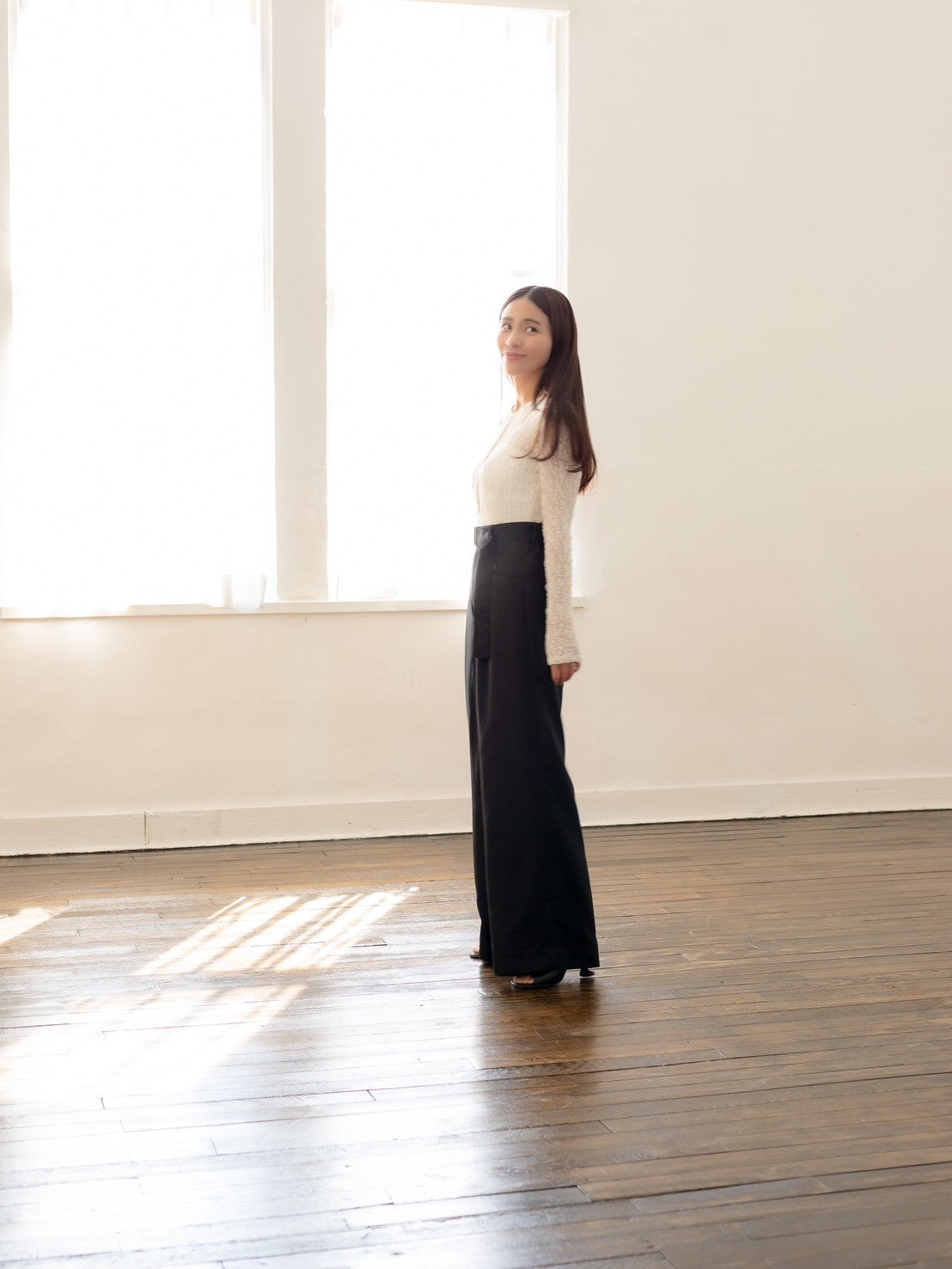 Satin wide pants - Black