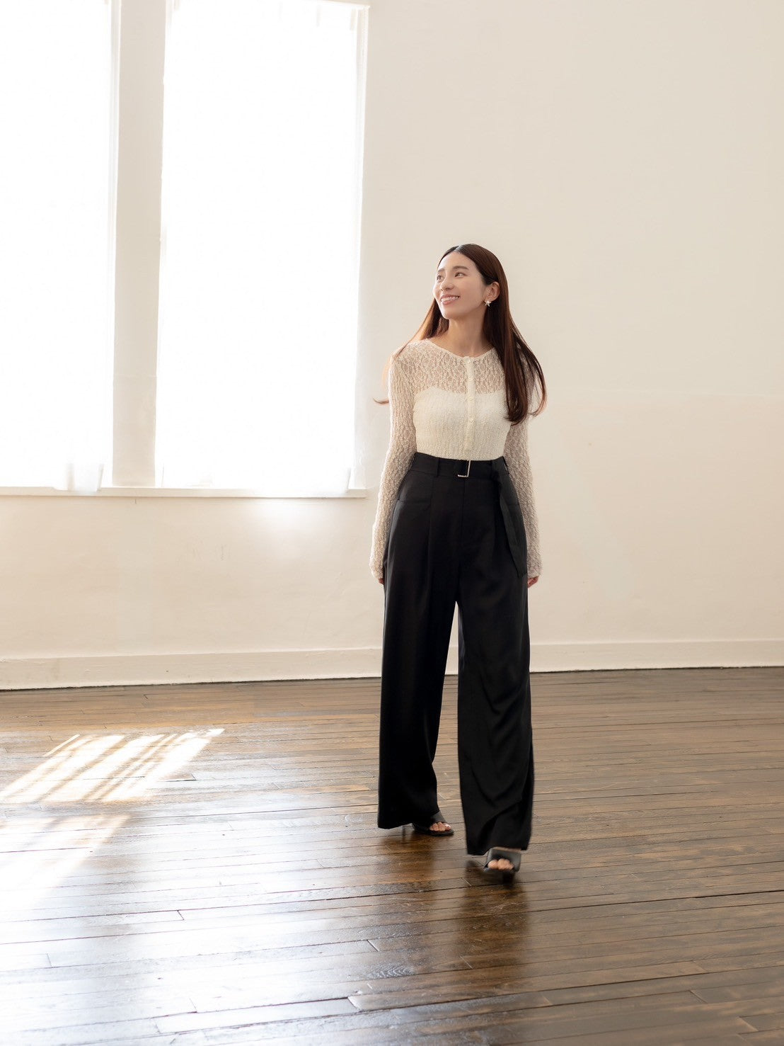 Satin wide pants - Black