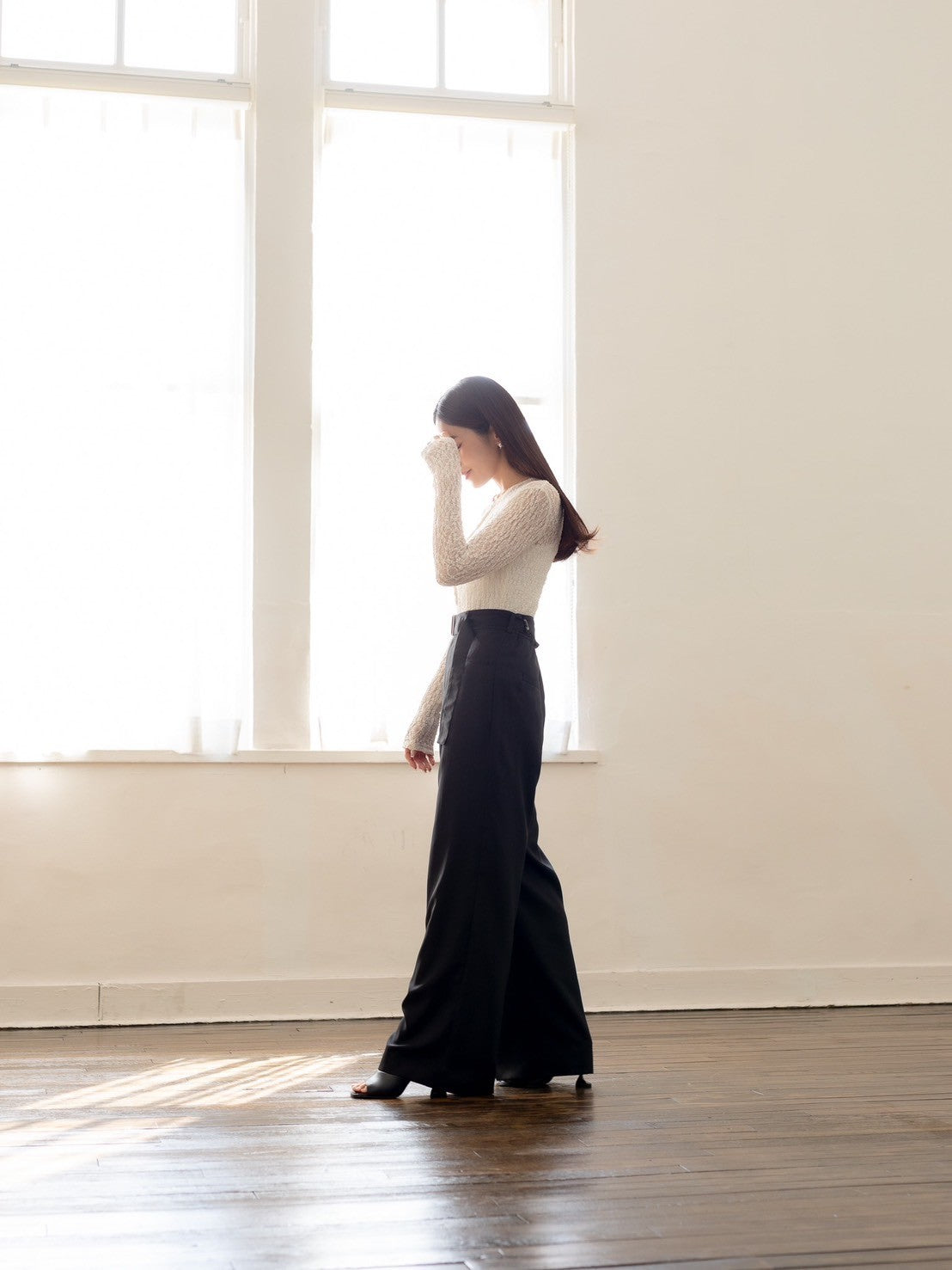 Satin wide pants - Black