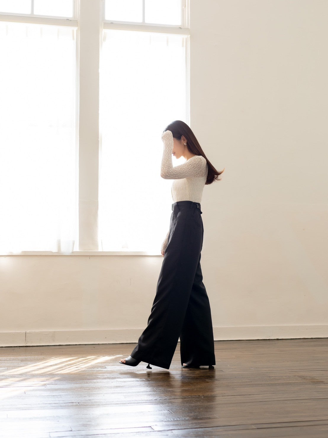 Satin wide pants - Black