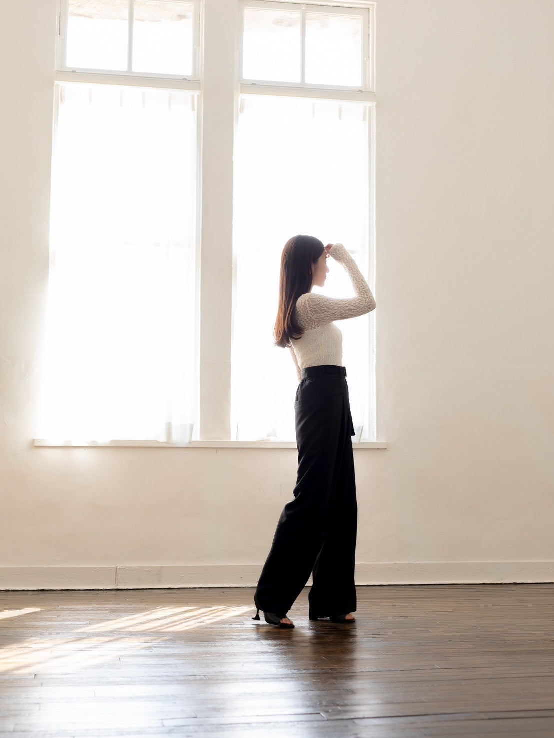 Satin wide pants - Black