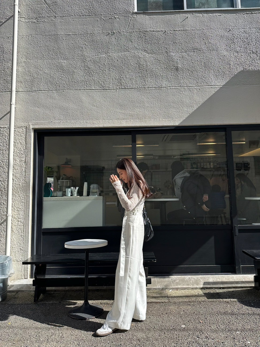 Satin wide pants - White