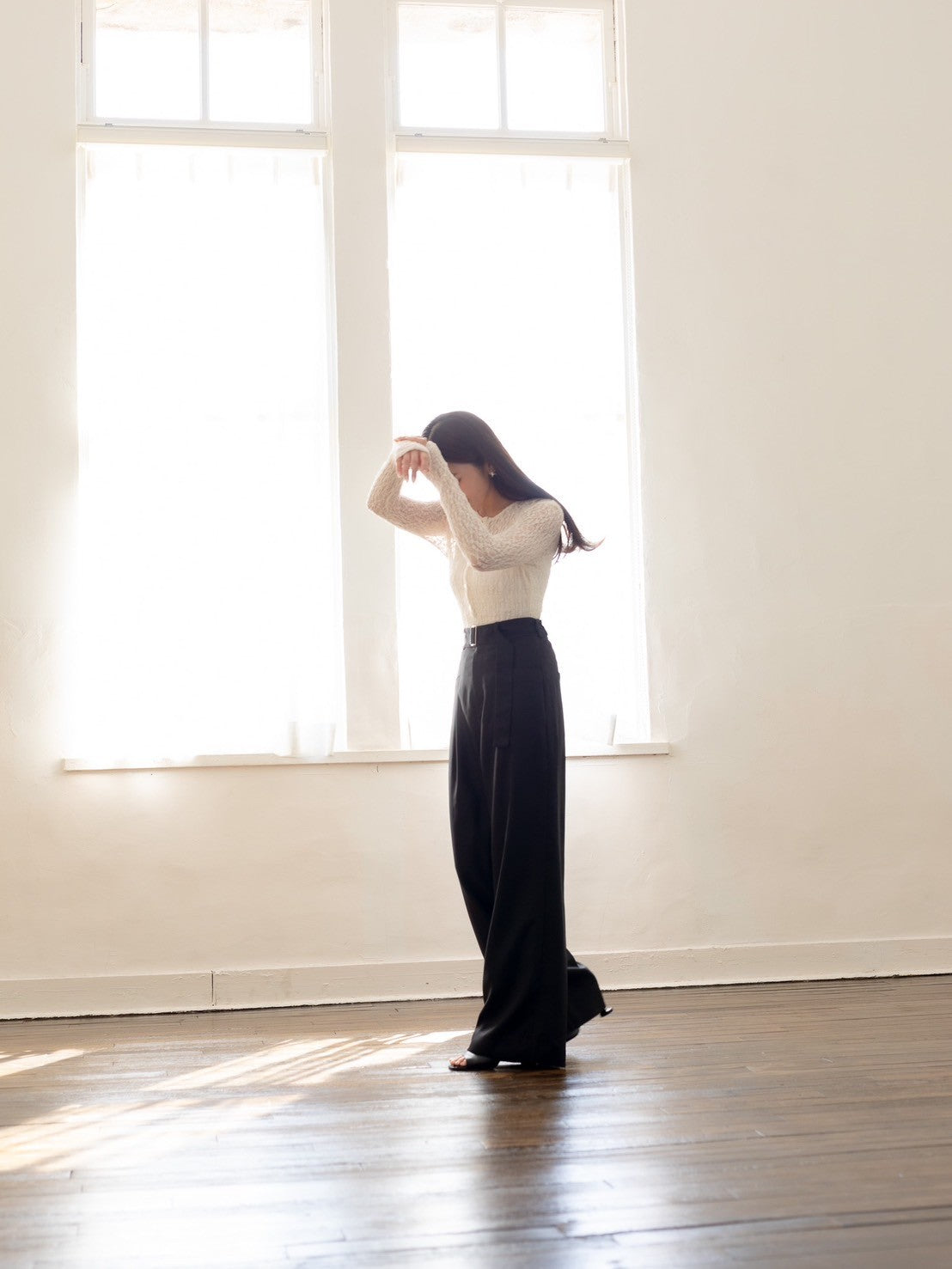 Satin wide pants - Black