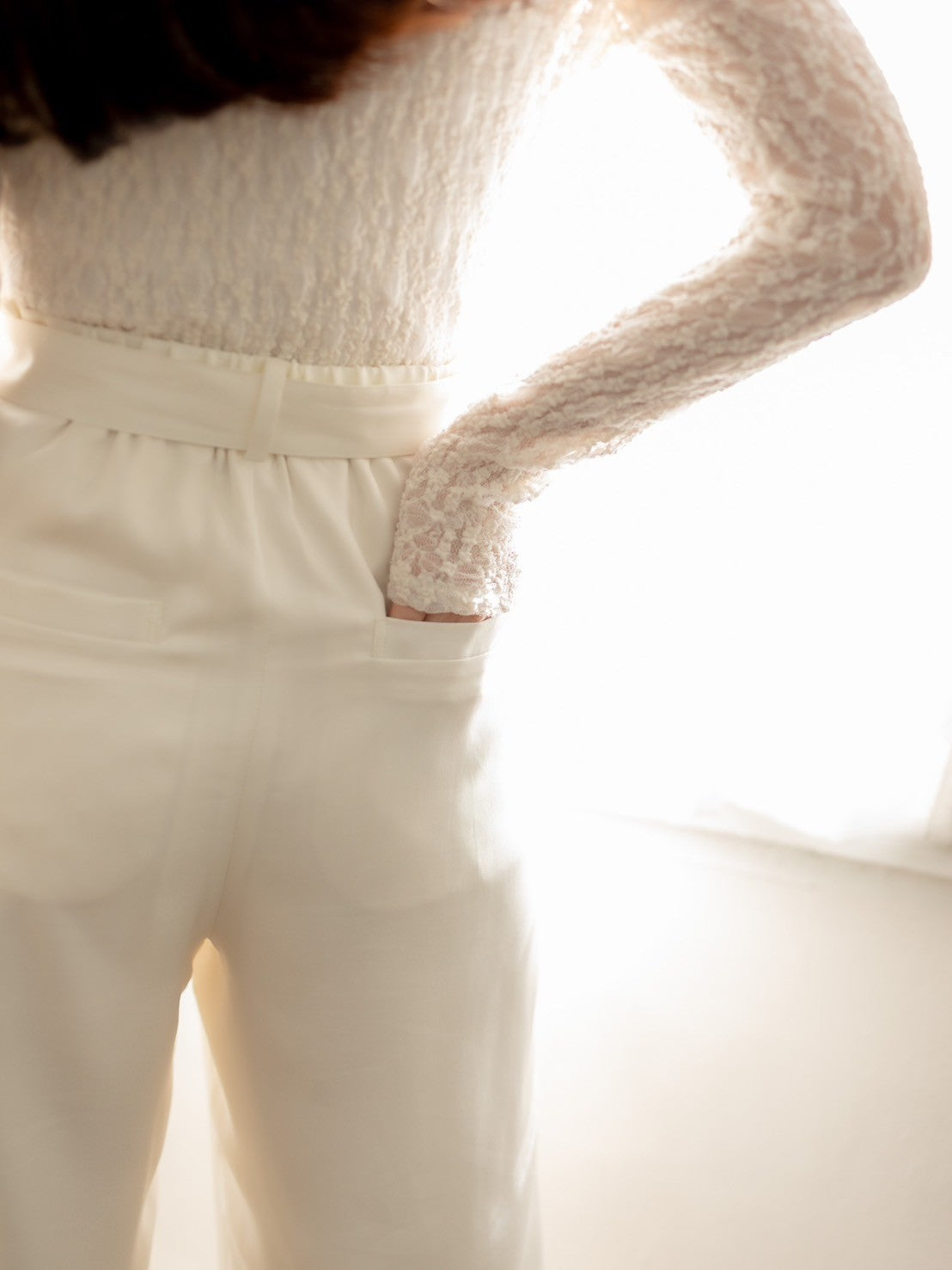 Satin wide pants - White