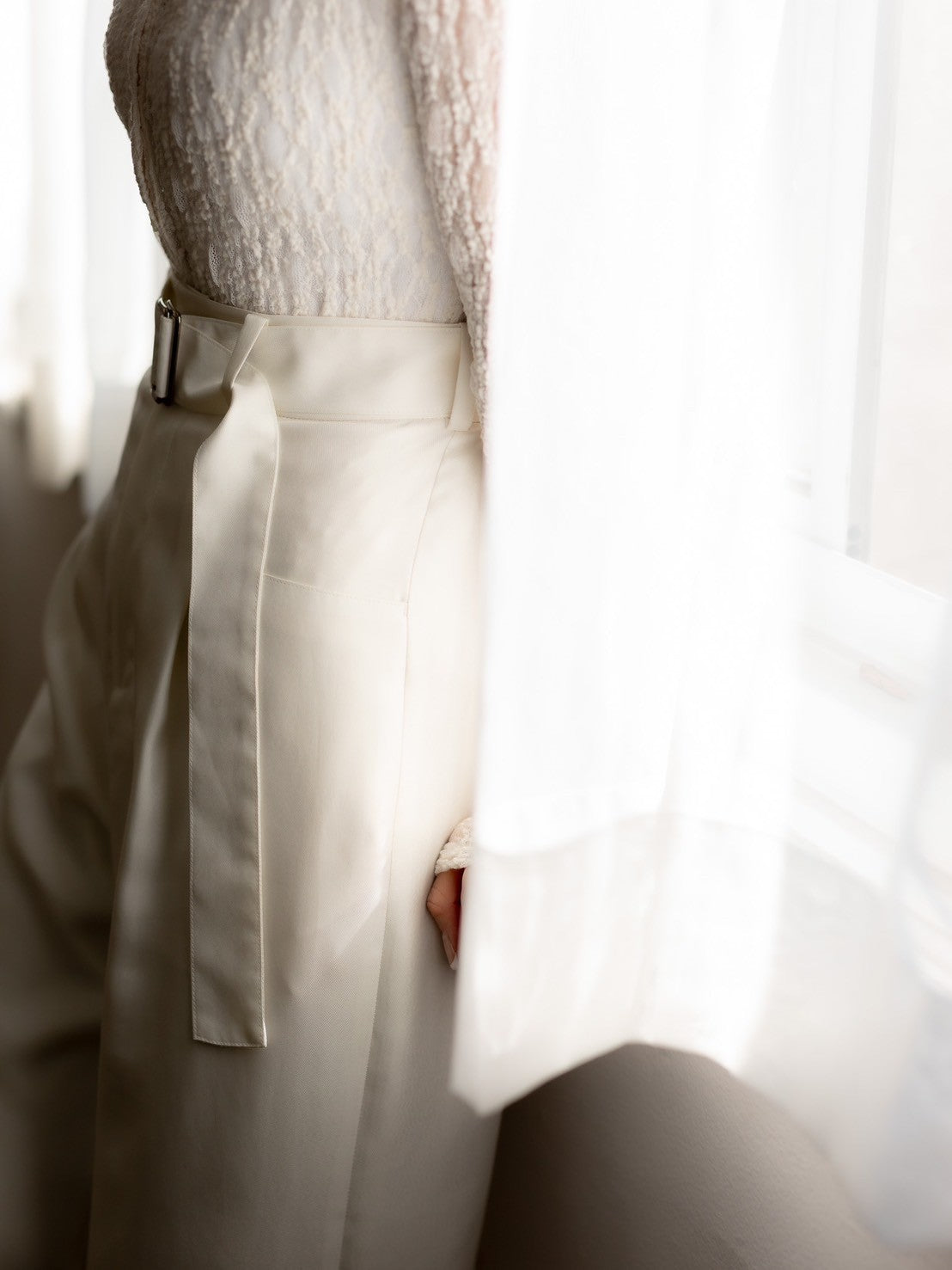 Satin wide pants - White