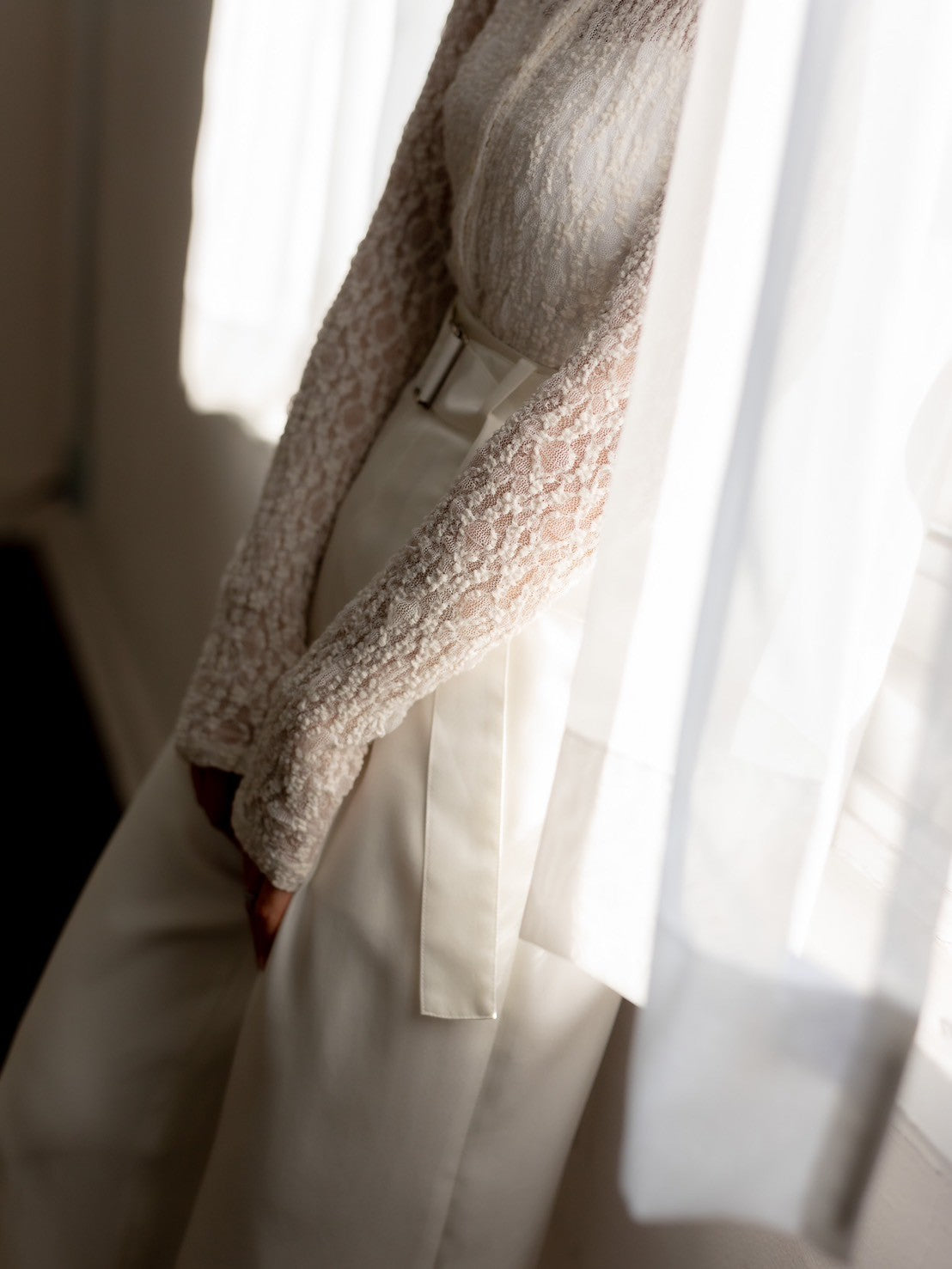 Satin wide pants - White