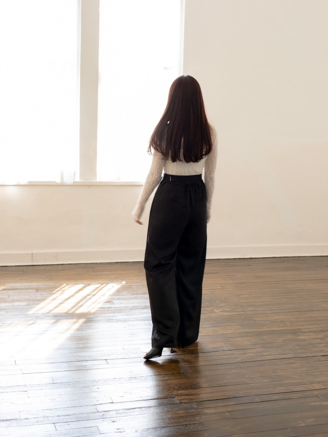 Satin wide pants - Black