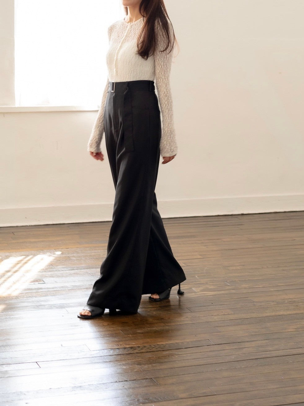 Satin wide pants - Black