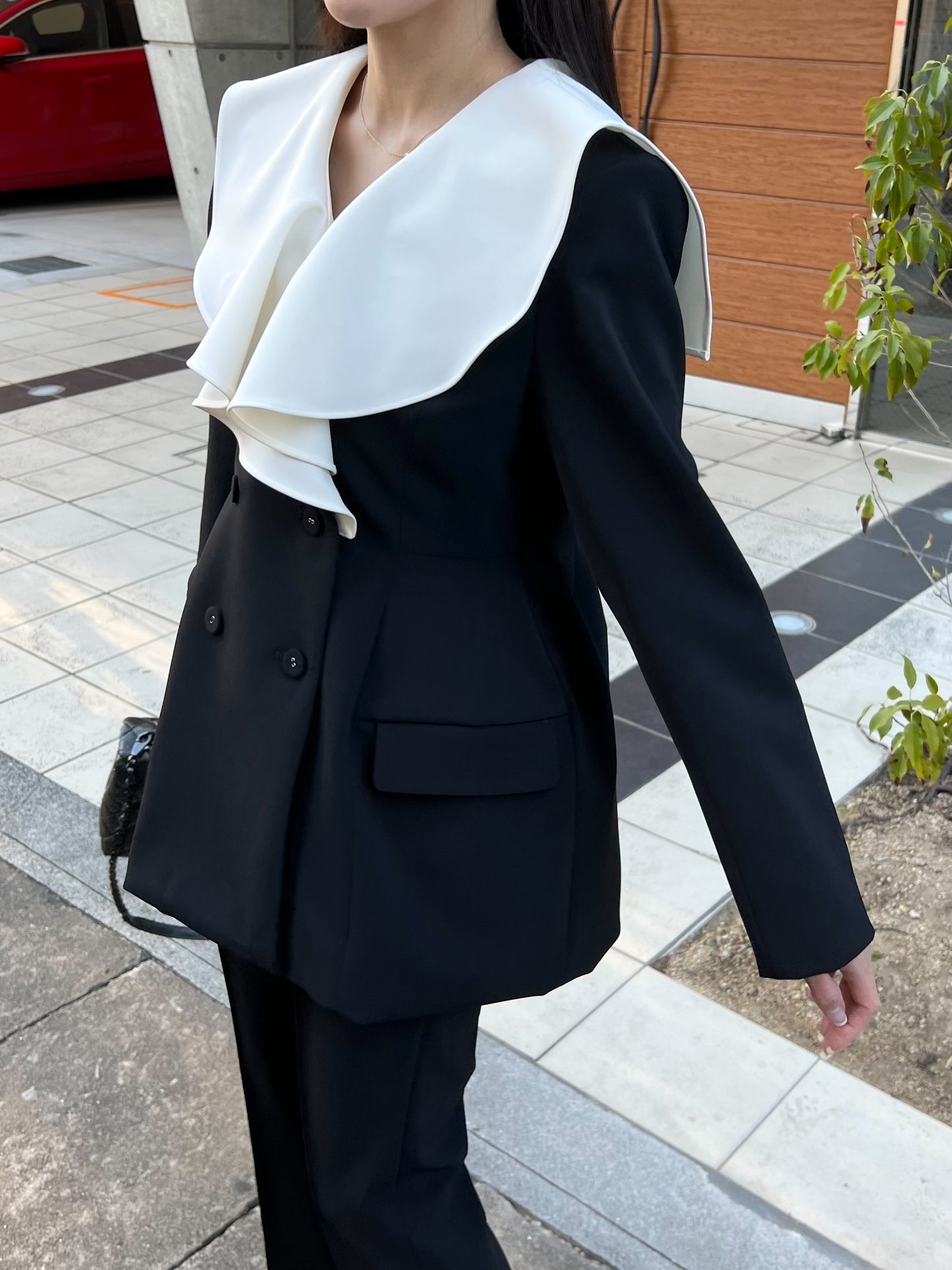 Ruffle 2way Peplum Jacket -Black