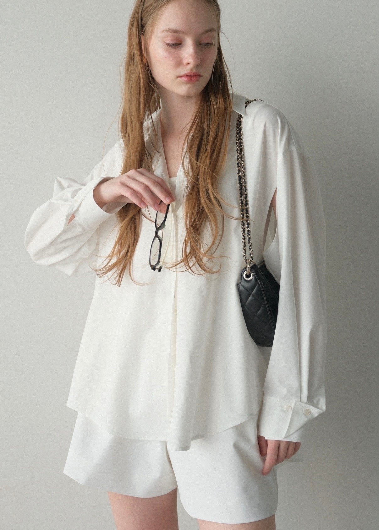 撥水 2way silky over shirt / white