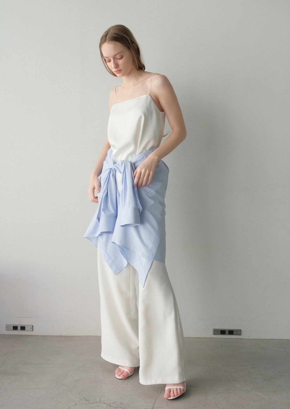 撥水 2way silky over shirt / pale blue