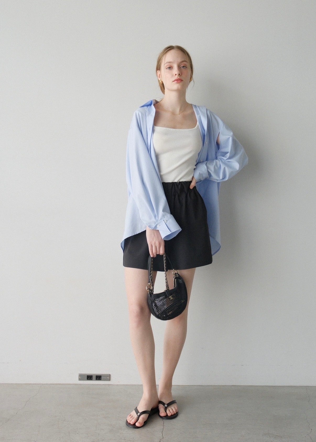 撥水 2way silky over shirt / pale blue