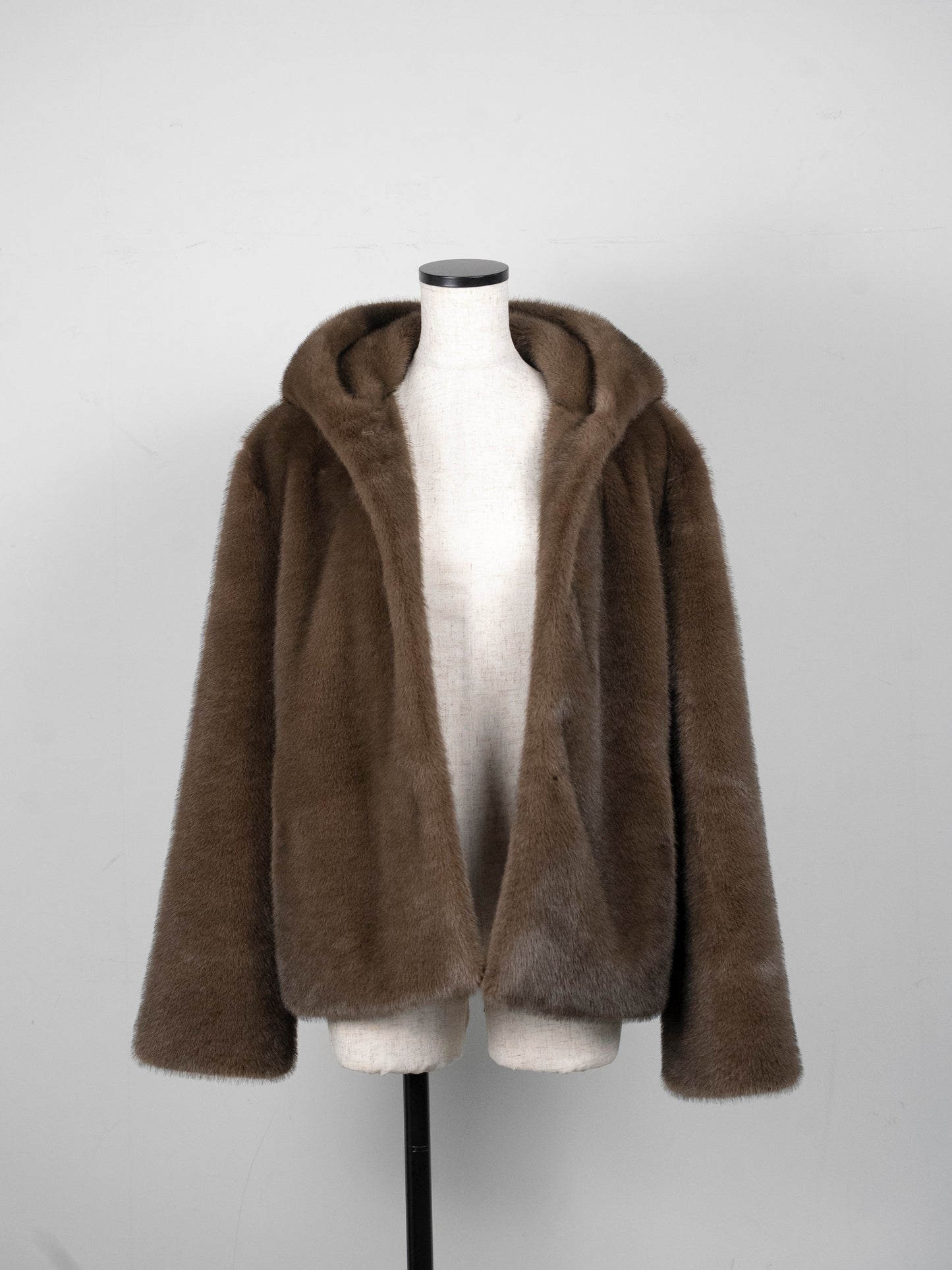 Eco fur hood coat / brown