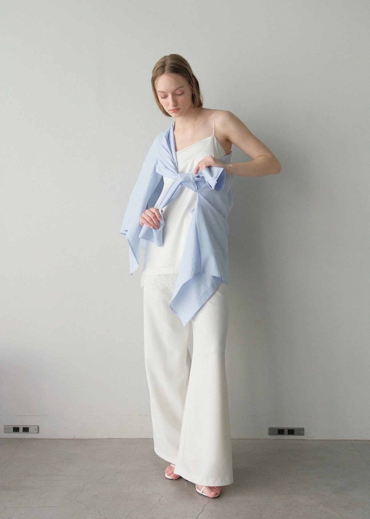 撥水 2way silky over shirt / pale blue