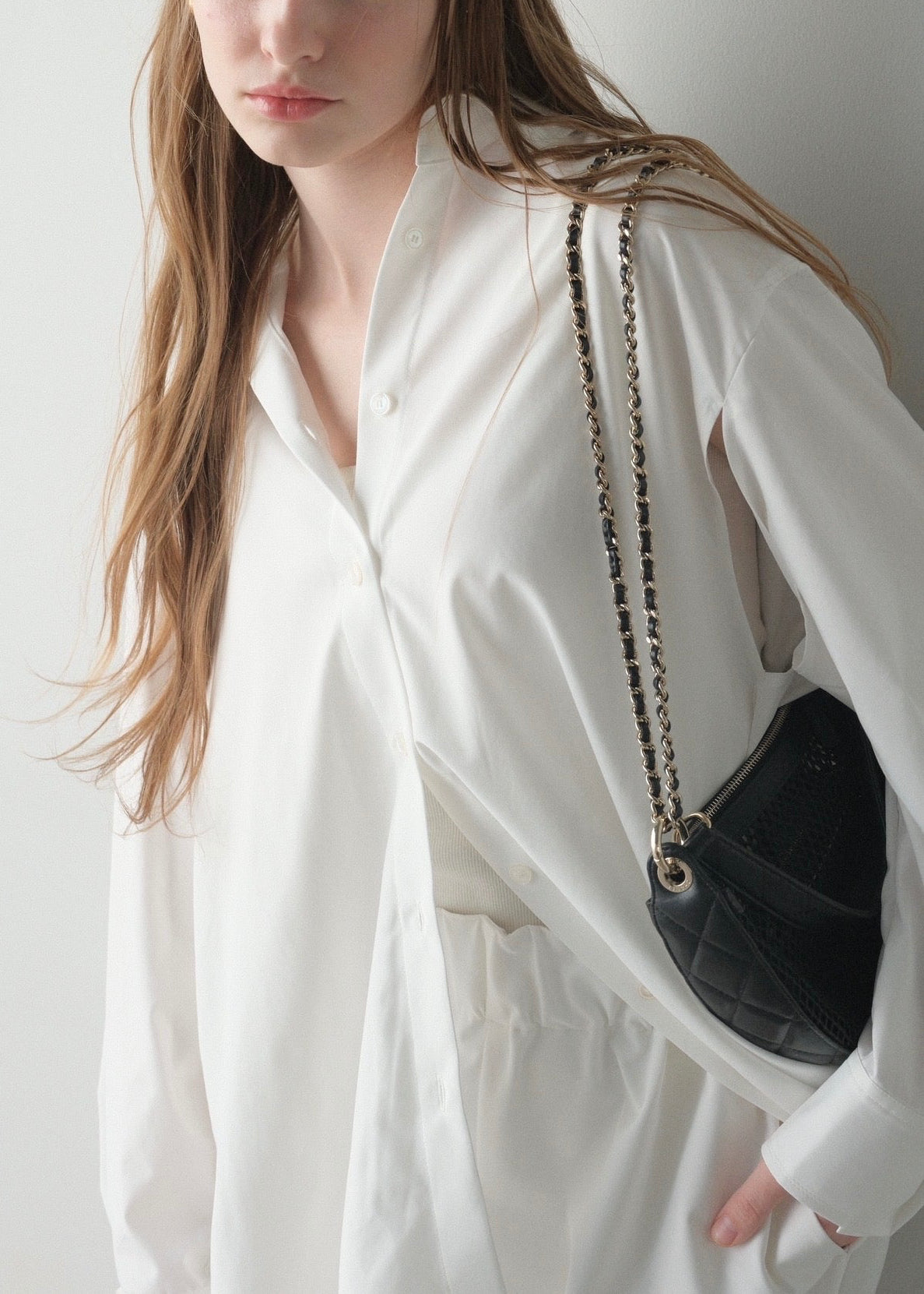 撥水 2way silky over shirt / white