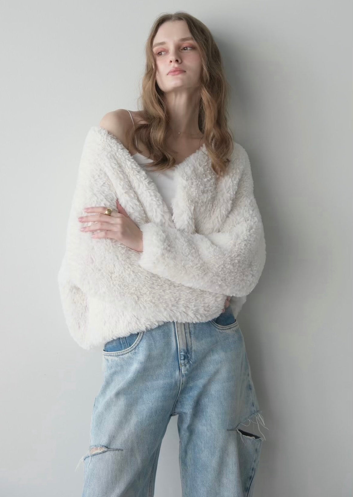Eco fur knit cardigan