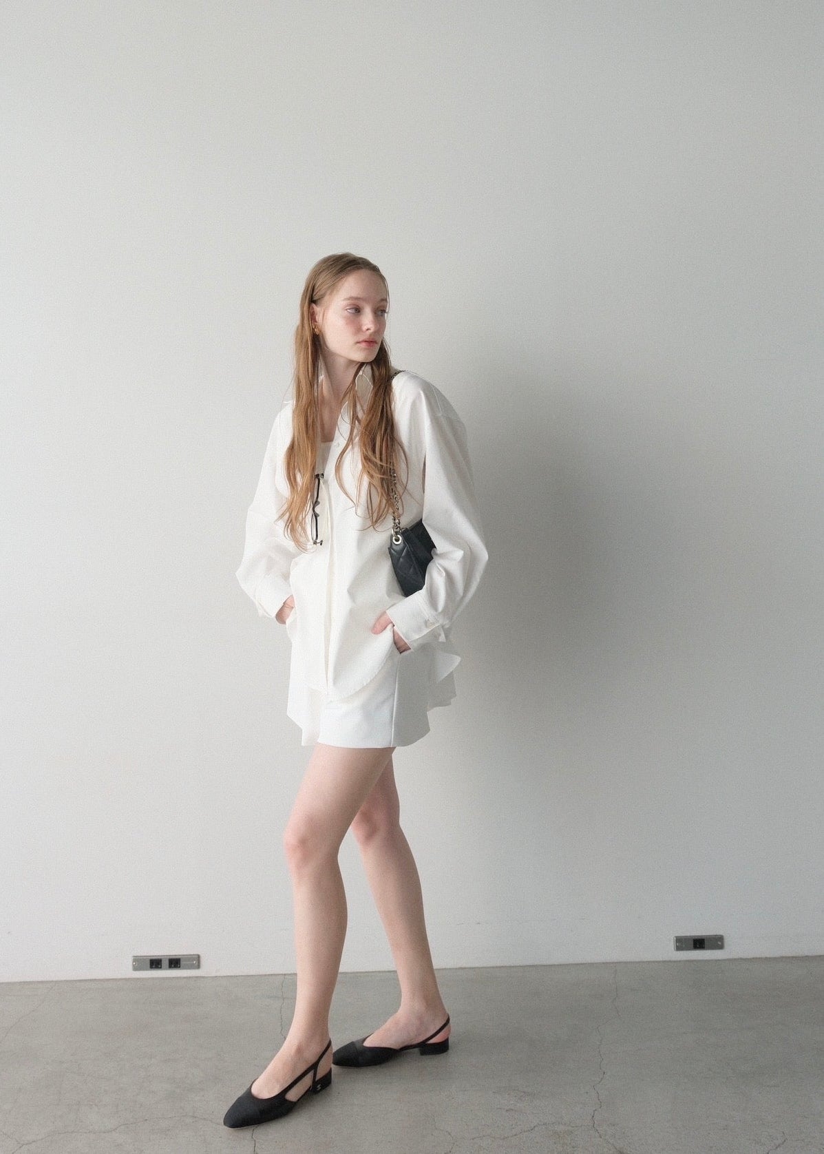 撥水 2way silky over shirt / white