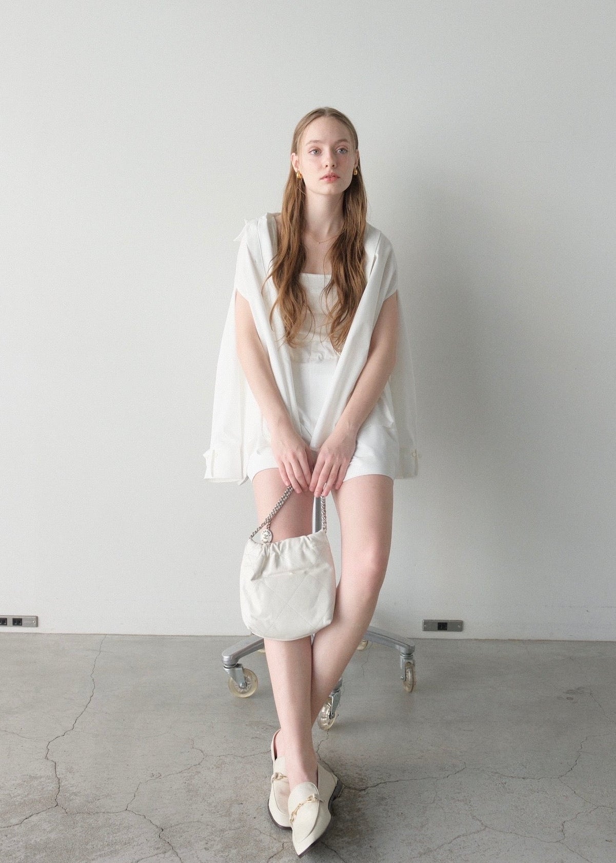 撥水 2way silky over shirt / white