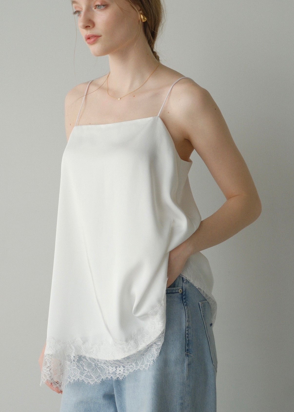 【2nd pre order】Satin lace camisole /white