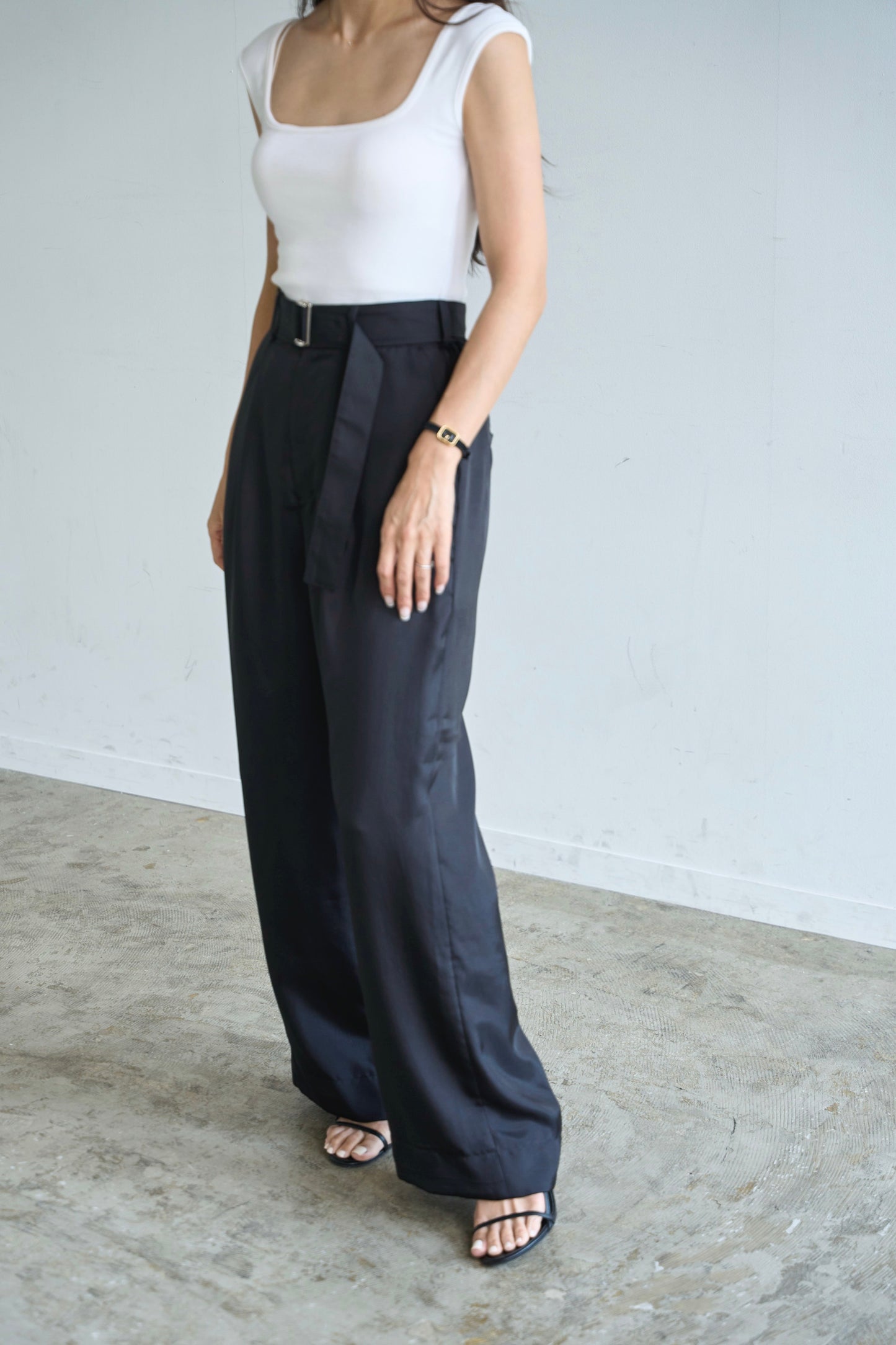 Satin wide pants - Black