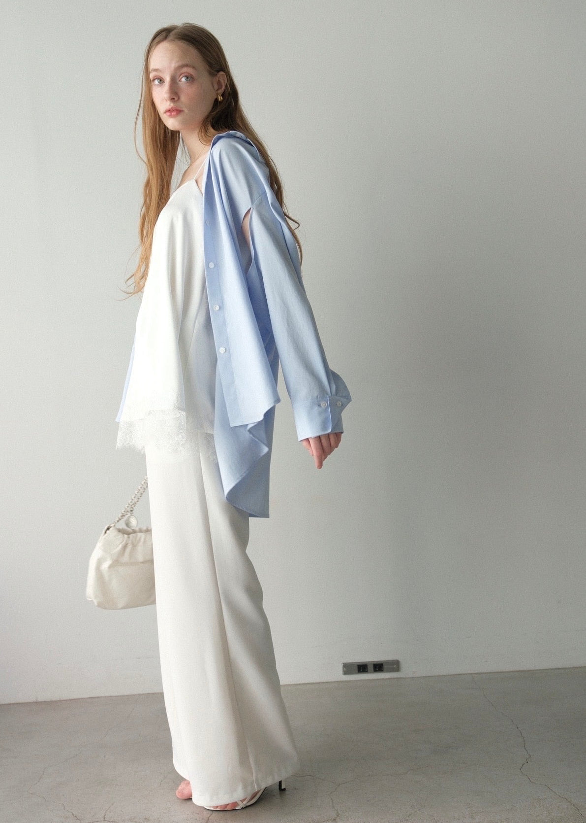 撥水 2way silky over shirt / pale blue