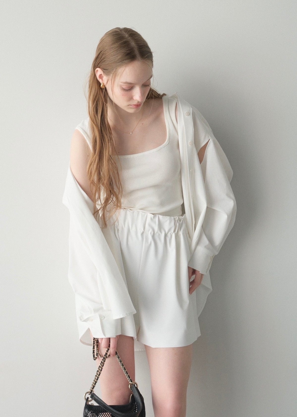 撥水 2way silky over shirt / white