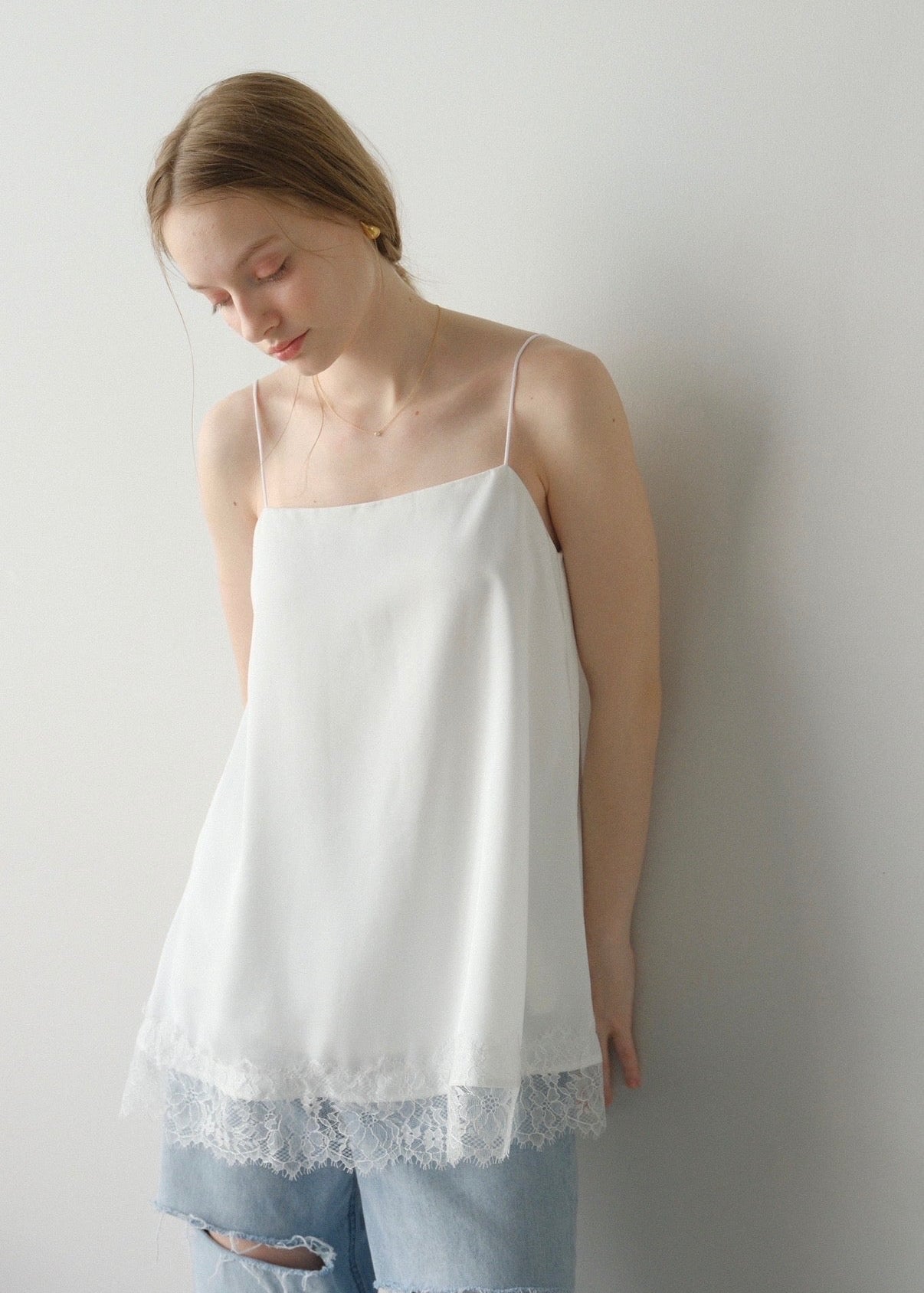 【2nd pre order】Satin lace camisole /white