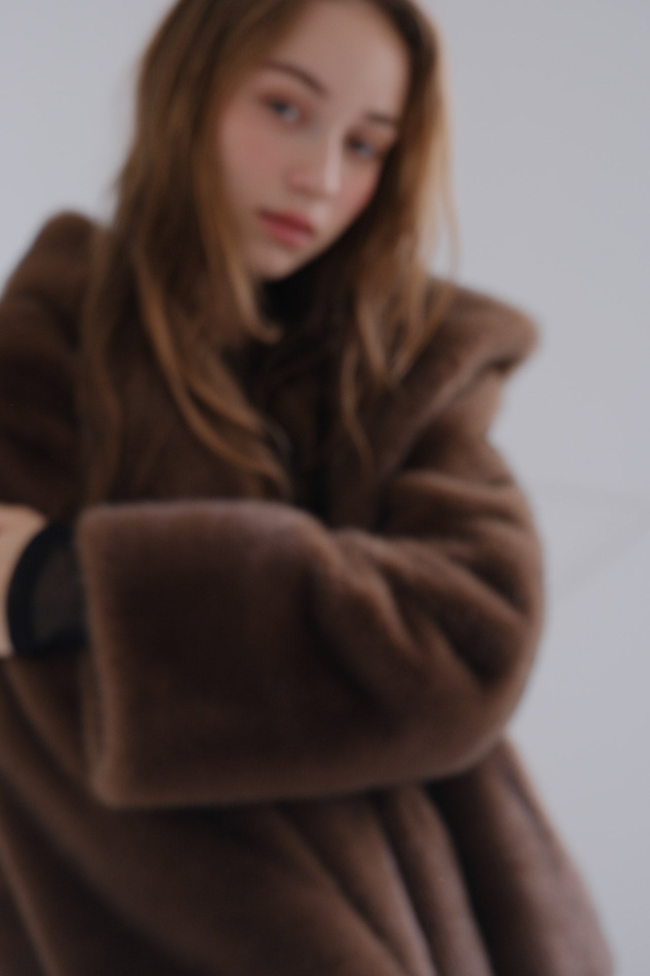 Eco fur hood coat / brown
