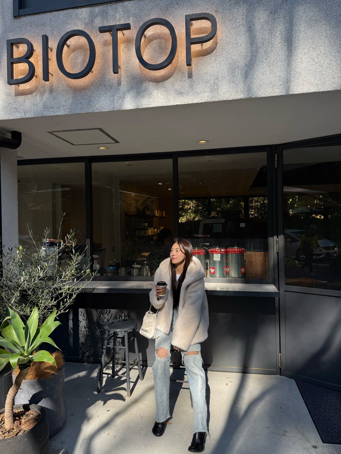 Eco fur hood coat / white