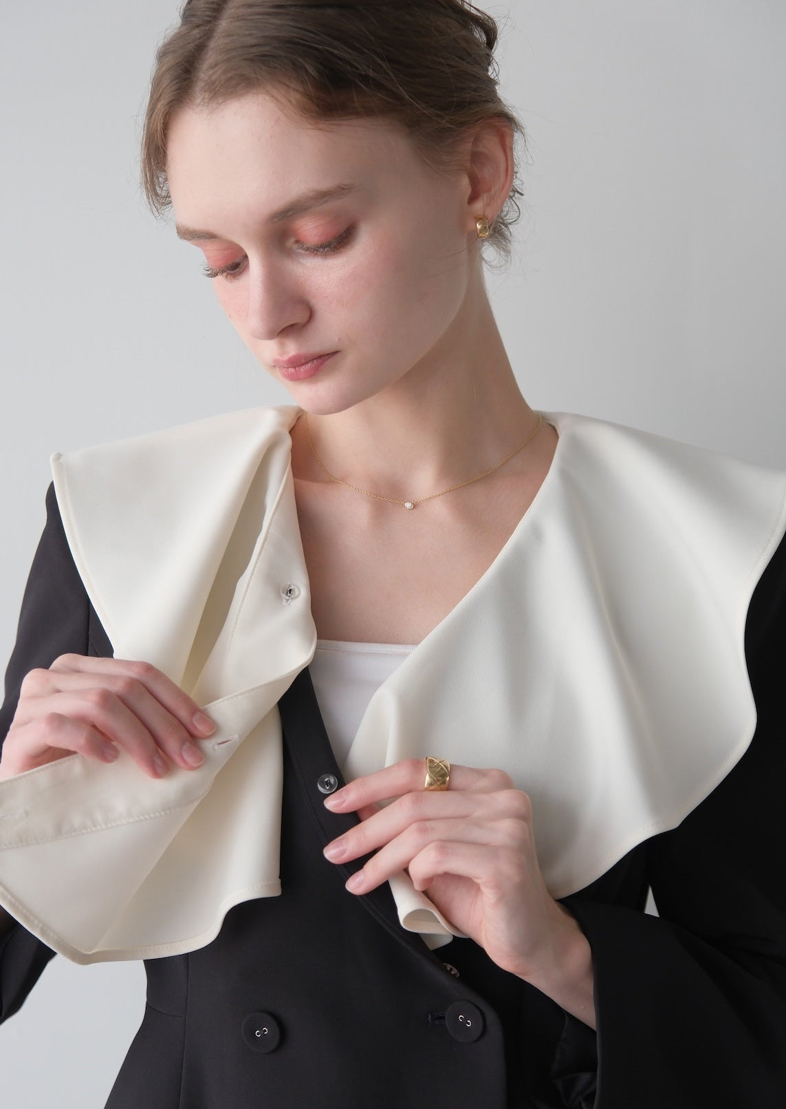 【Pre order】 Ruffle 2way Peplum Jacket -Navy