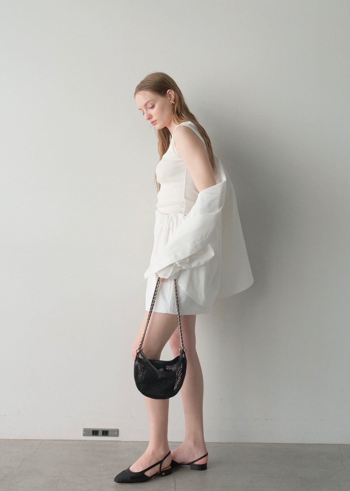 撥水 2way silky over shirt / white