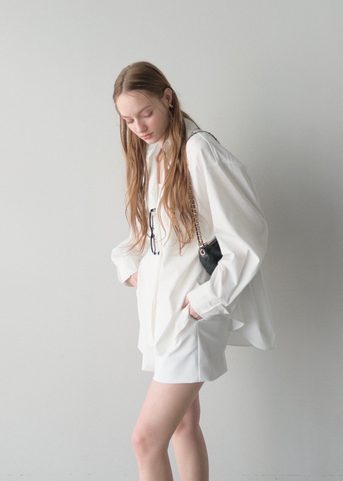 撥水 2way silky over shirt / white