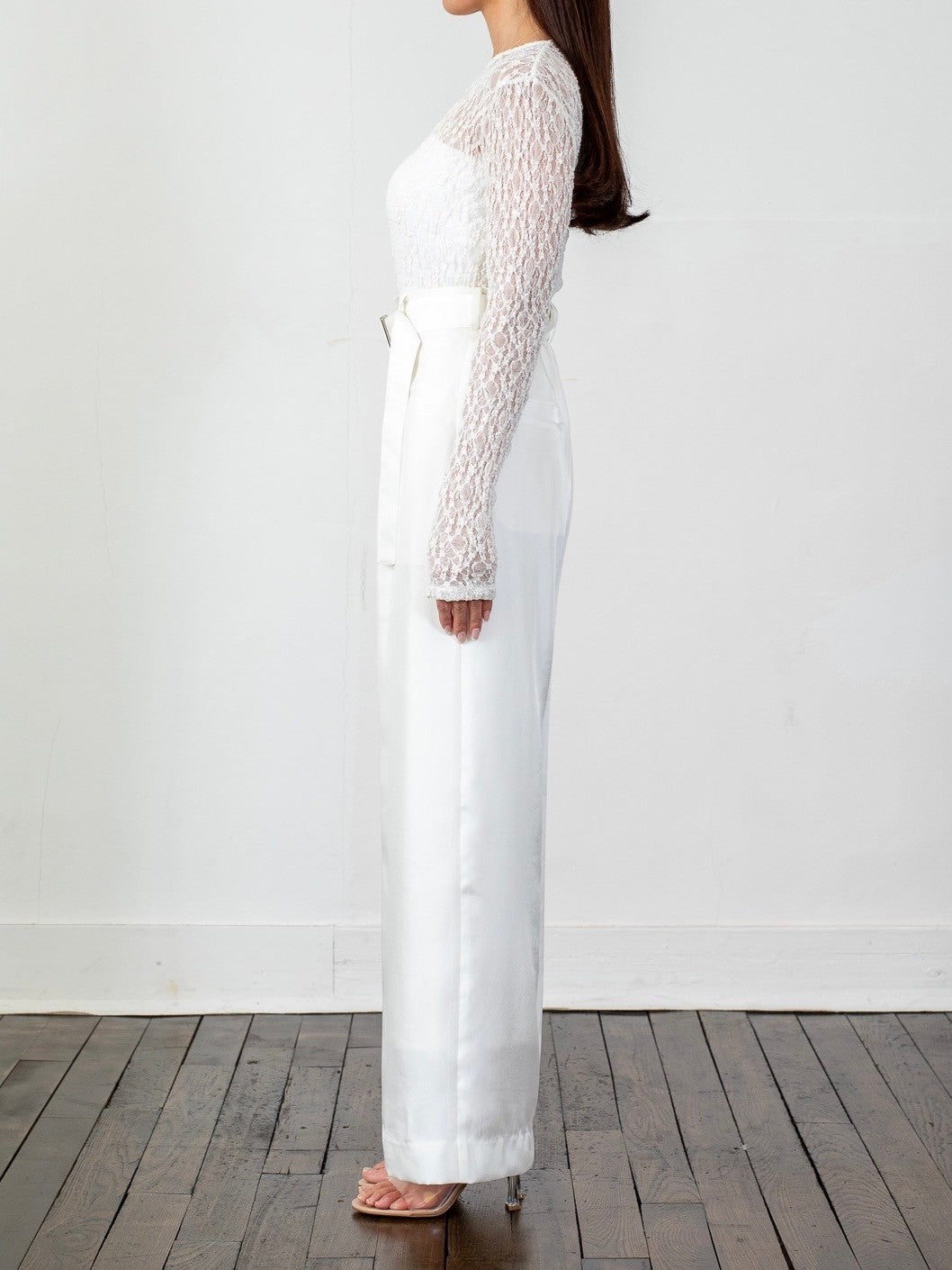 Satin wide pants - White