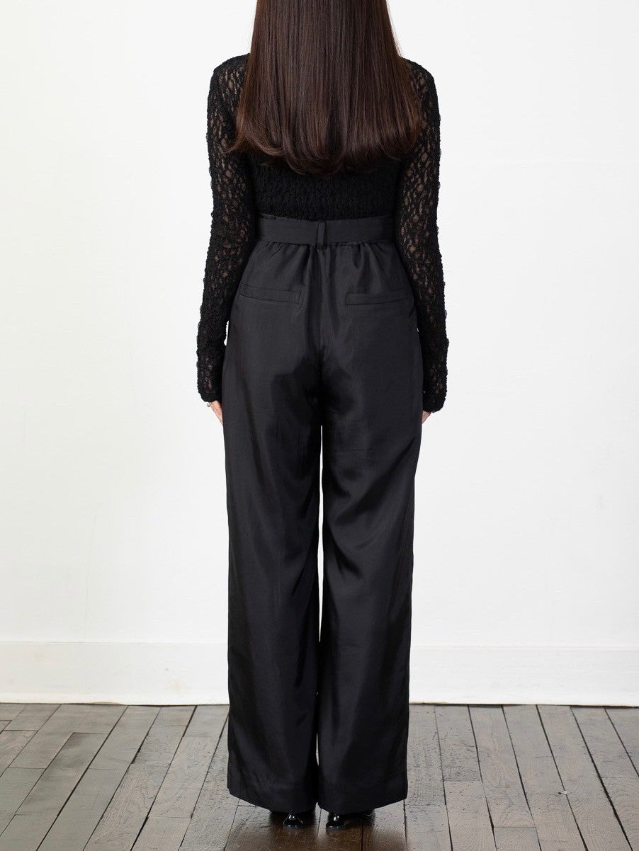 Satin wide pants - Black