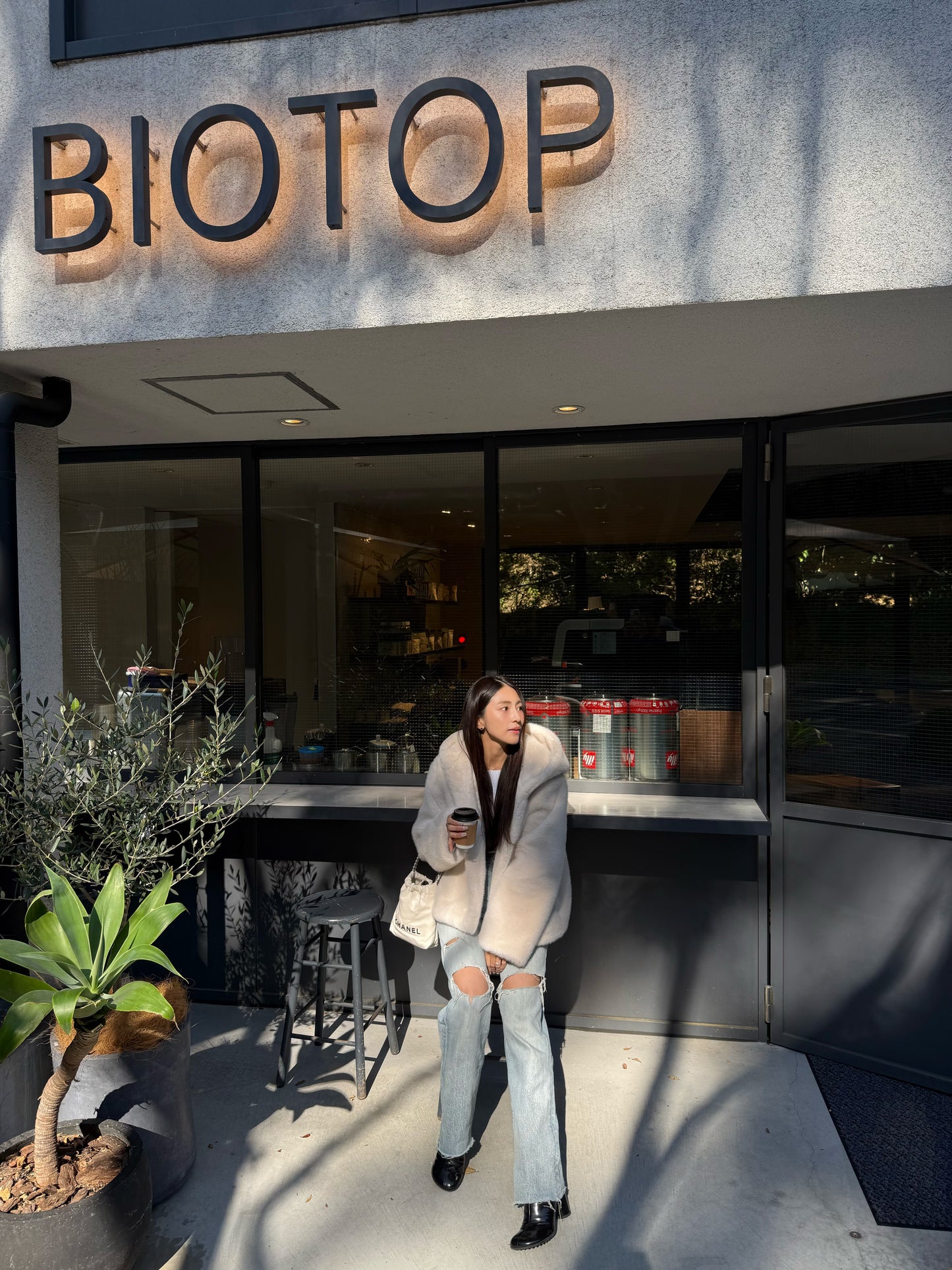 Eco fur hood coat / white