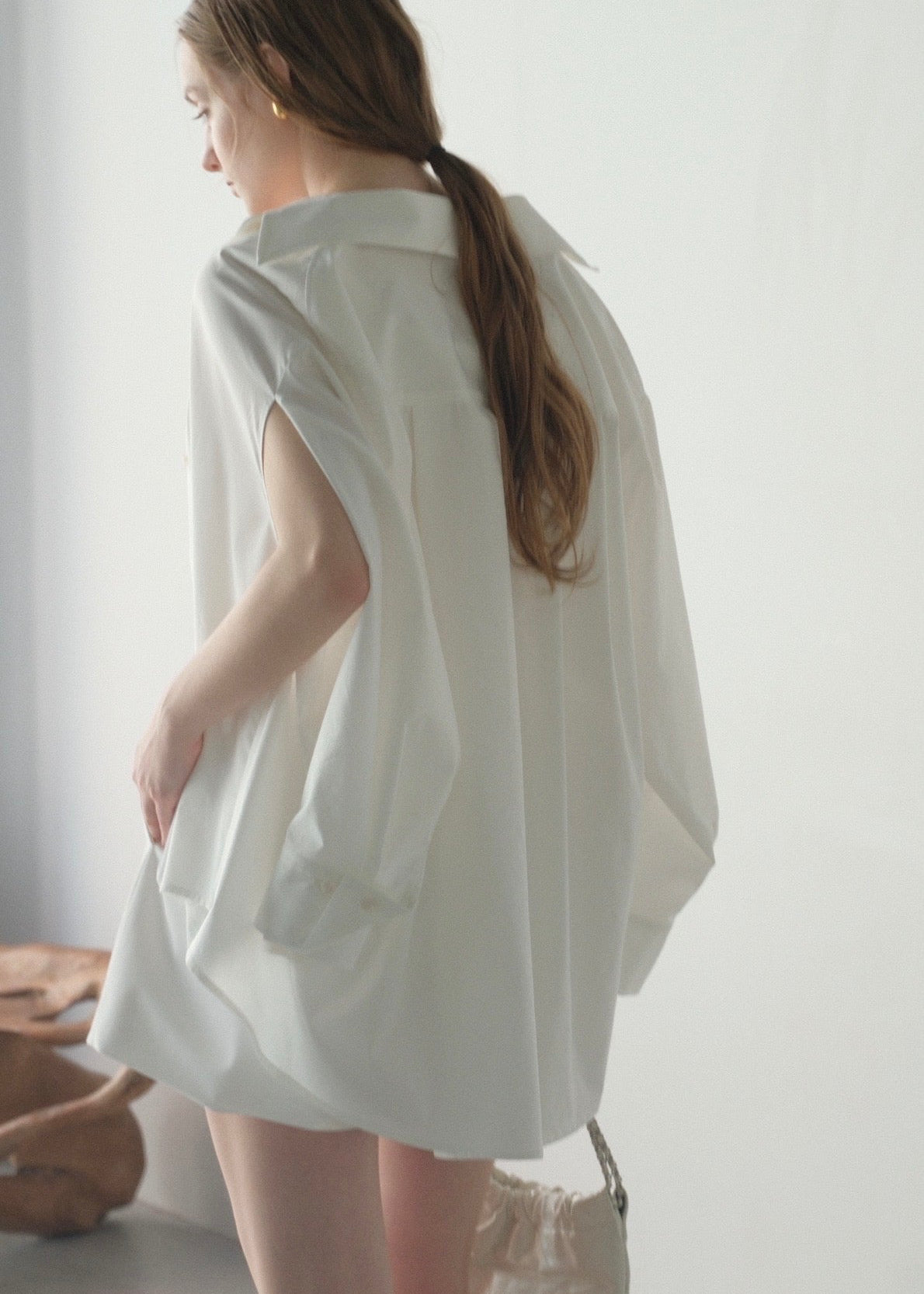 撥水 2way silky over shirt / white