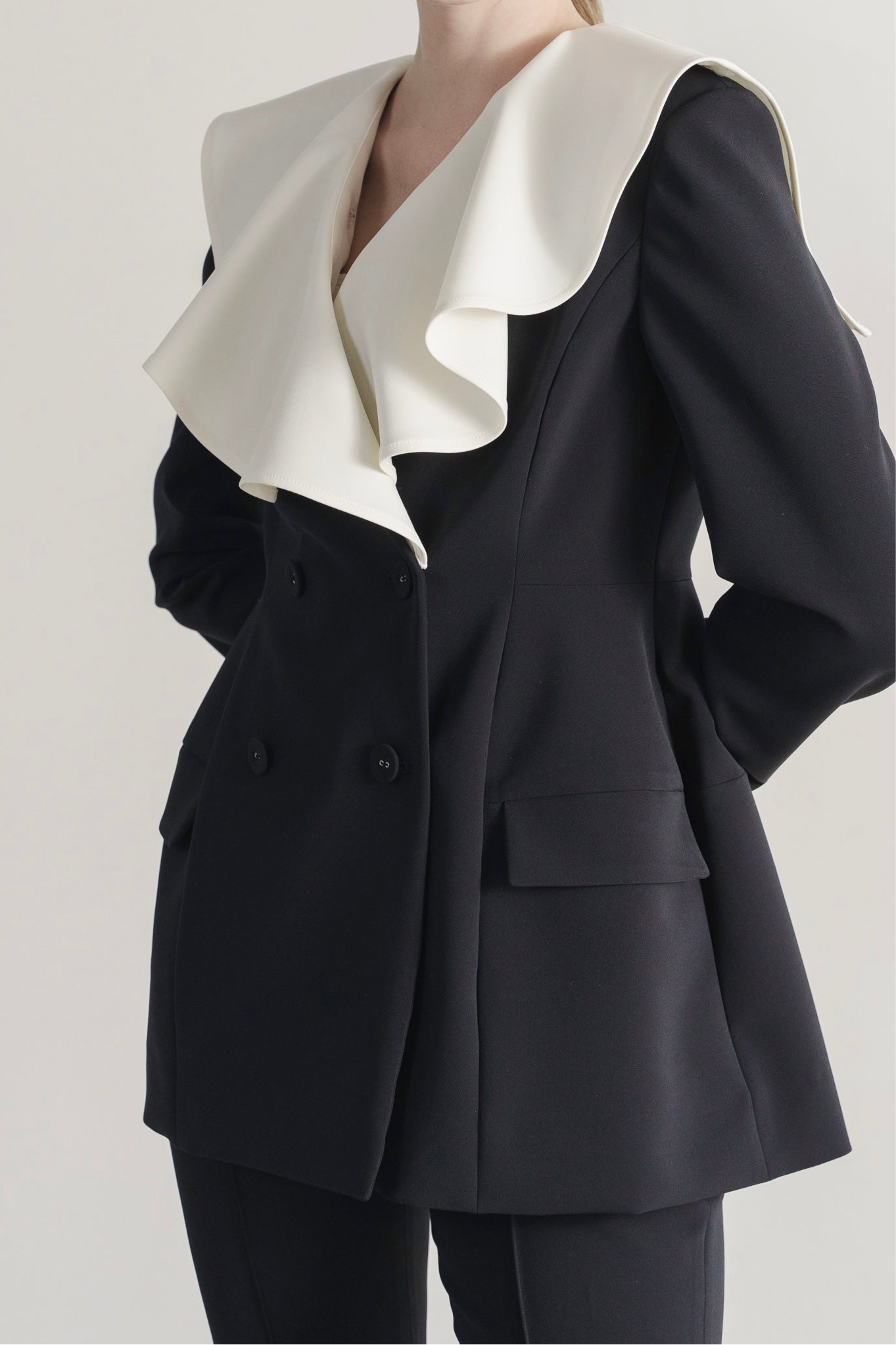 Ruffle 2way Peplum Jacket -Navy