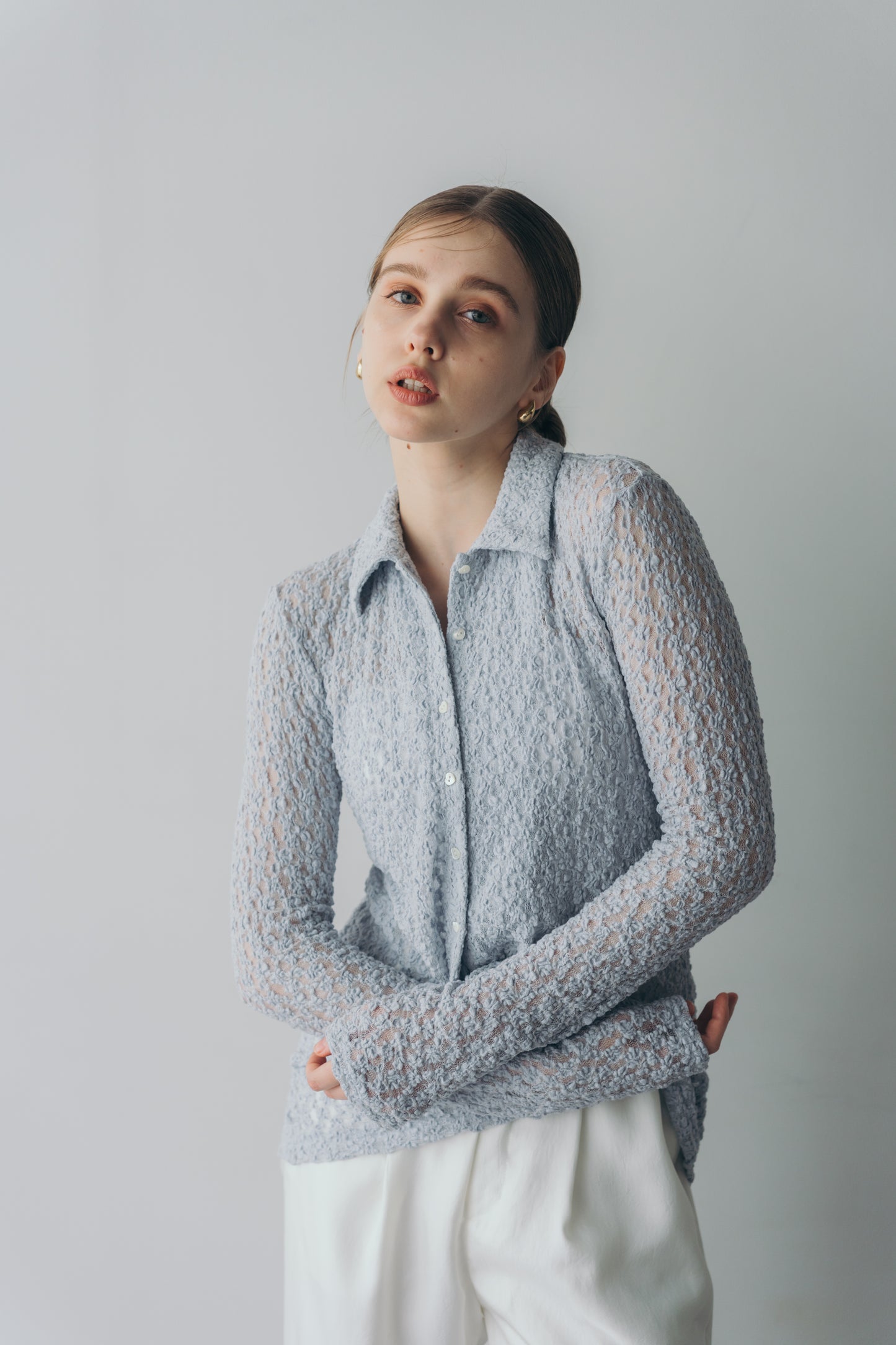 Lady lace shirt - Blue grey