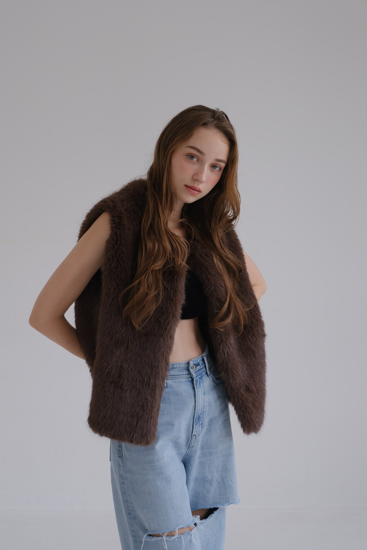 Eco fur vest / brown