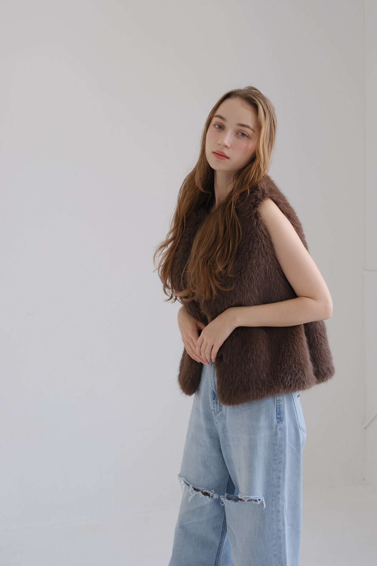 Eco fur vest / brown