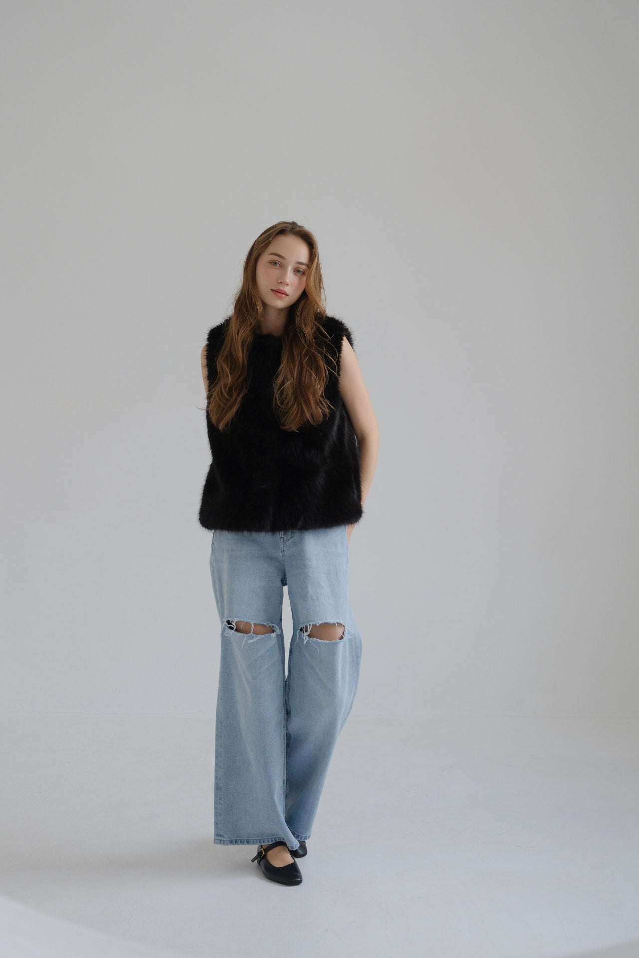 Eco fur vest / black