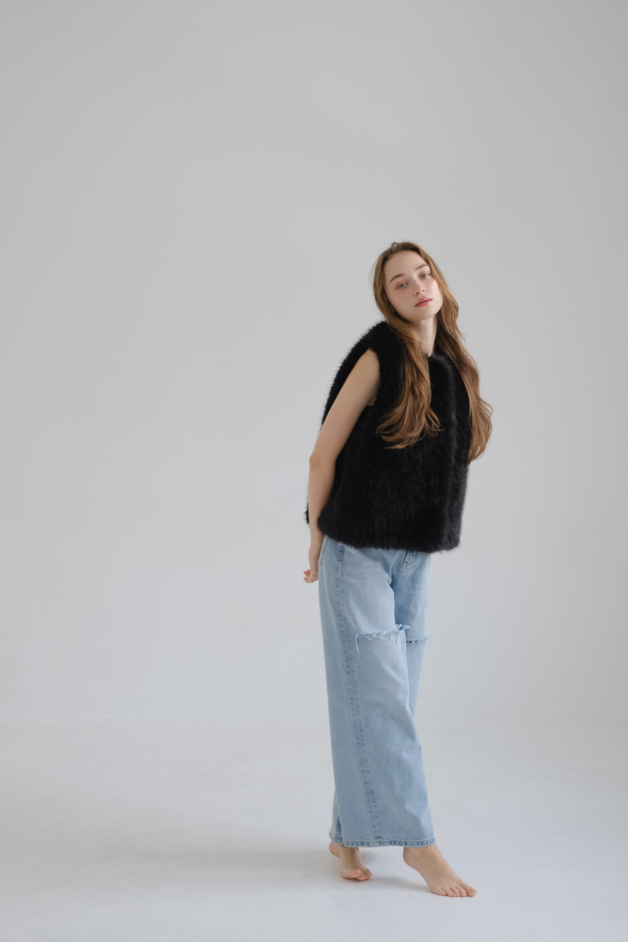 Eco fur vest / black